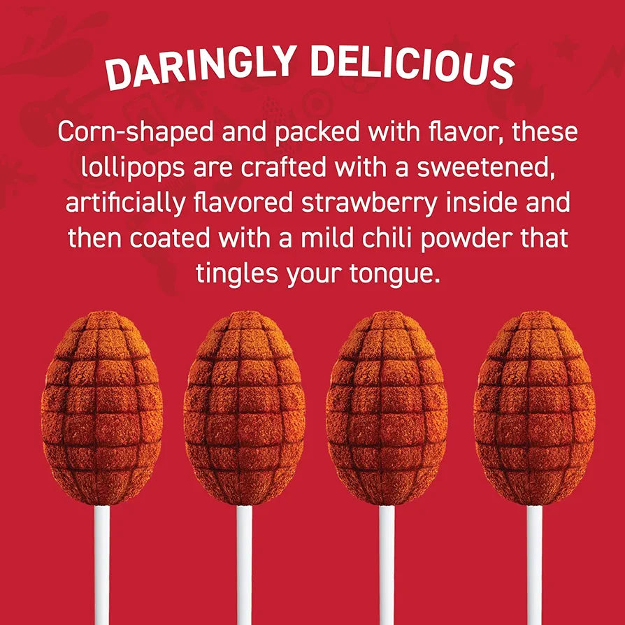 Vero Elotes lollipop (strawberry coated with mild chili powder)